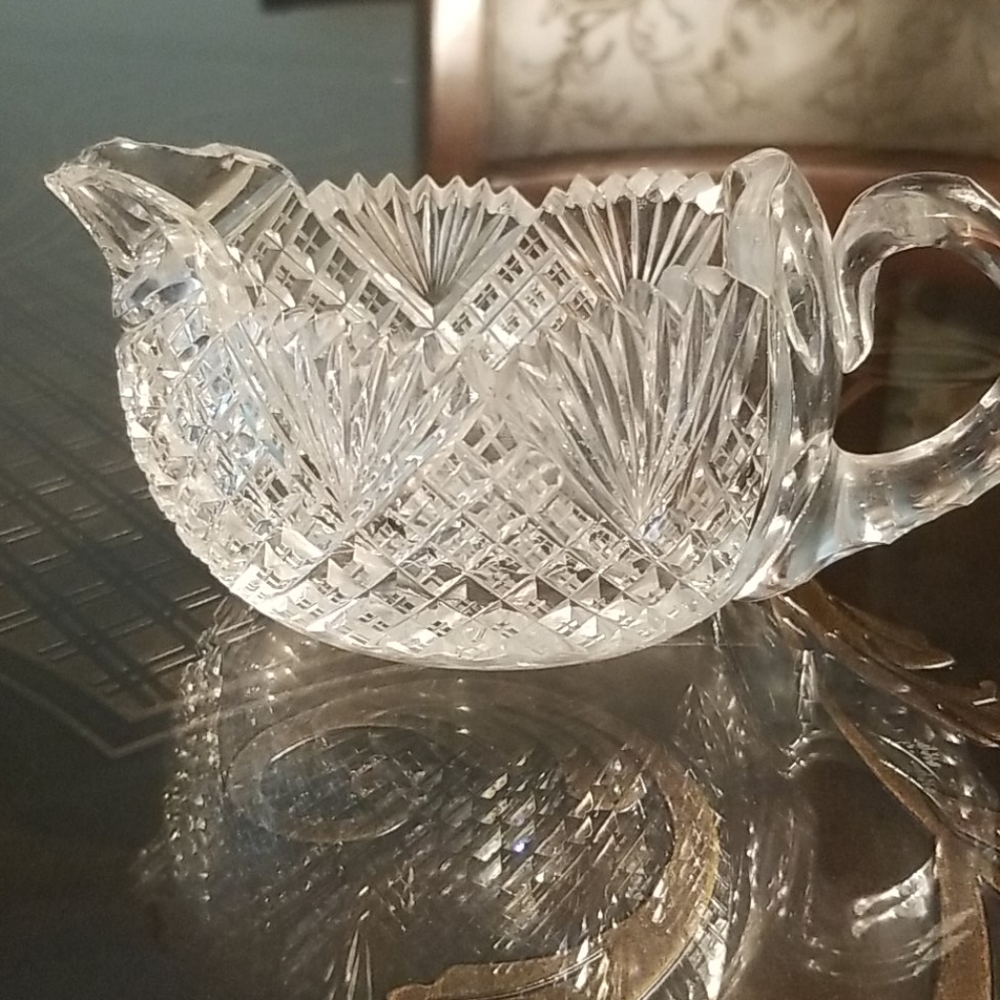 Vintage Ornate Heavy Glass Milk Creamer Euc Lovely Pattern